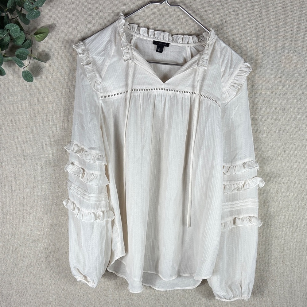 Ann Taylor > Cream Ruffled Peasant Blouse Medium